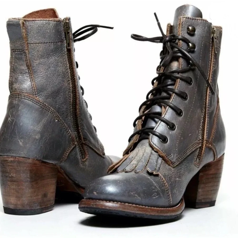 Bed Stu Finis Distressed Grey Lux Kiltie lace up boot - Picture 1 of 8